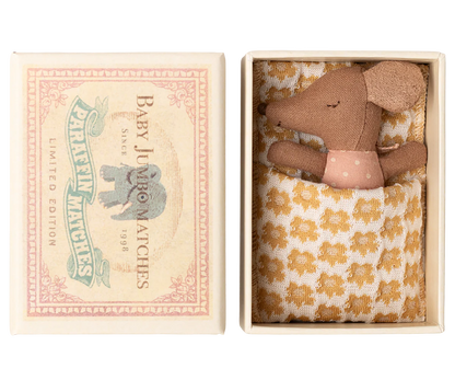 Maileg Sleepy/Wakey Baby Mouse in a Matchbox (Rose)