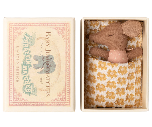 Maileg Sleepy/Wakey Baby Mouse in a Matchbox (Rose)