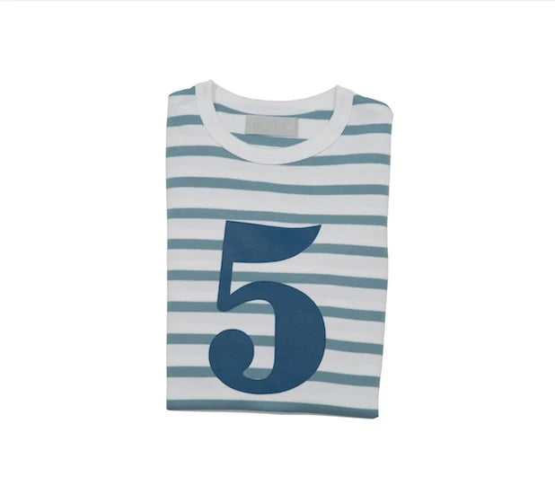 Ocean Blue and White Striped Number T-Shirt (Copy)