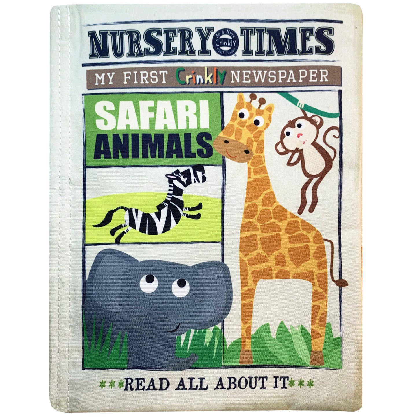 Nursery Times Crinkly Newspaper Cloth Book - Safari Animals