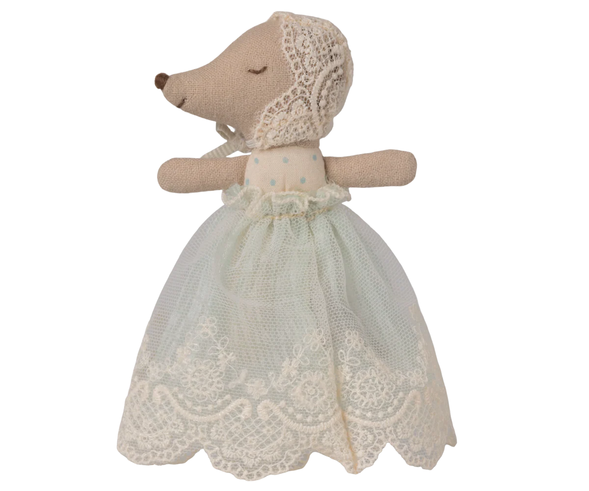 Maileg Baby Mouse in a gown - Mint