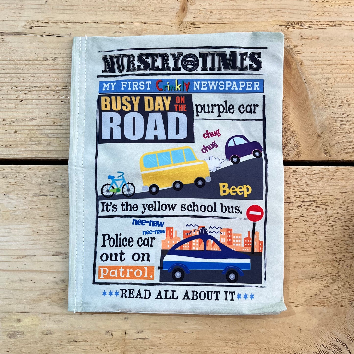 Nursery Times Crinkly Newspaper Cloth Book - Busy Road