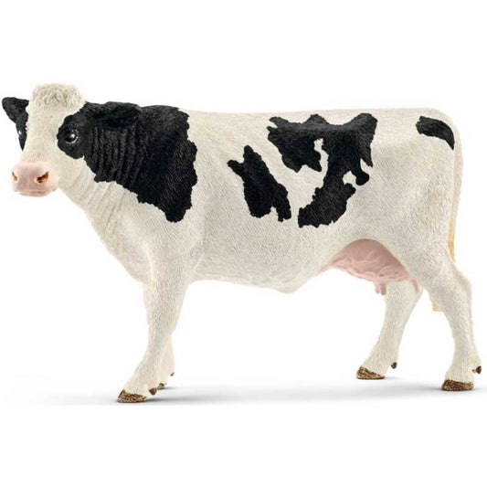 Toy cow. White, with black patches, hand painted.
