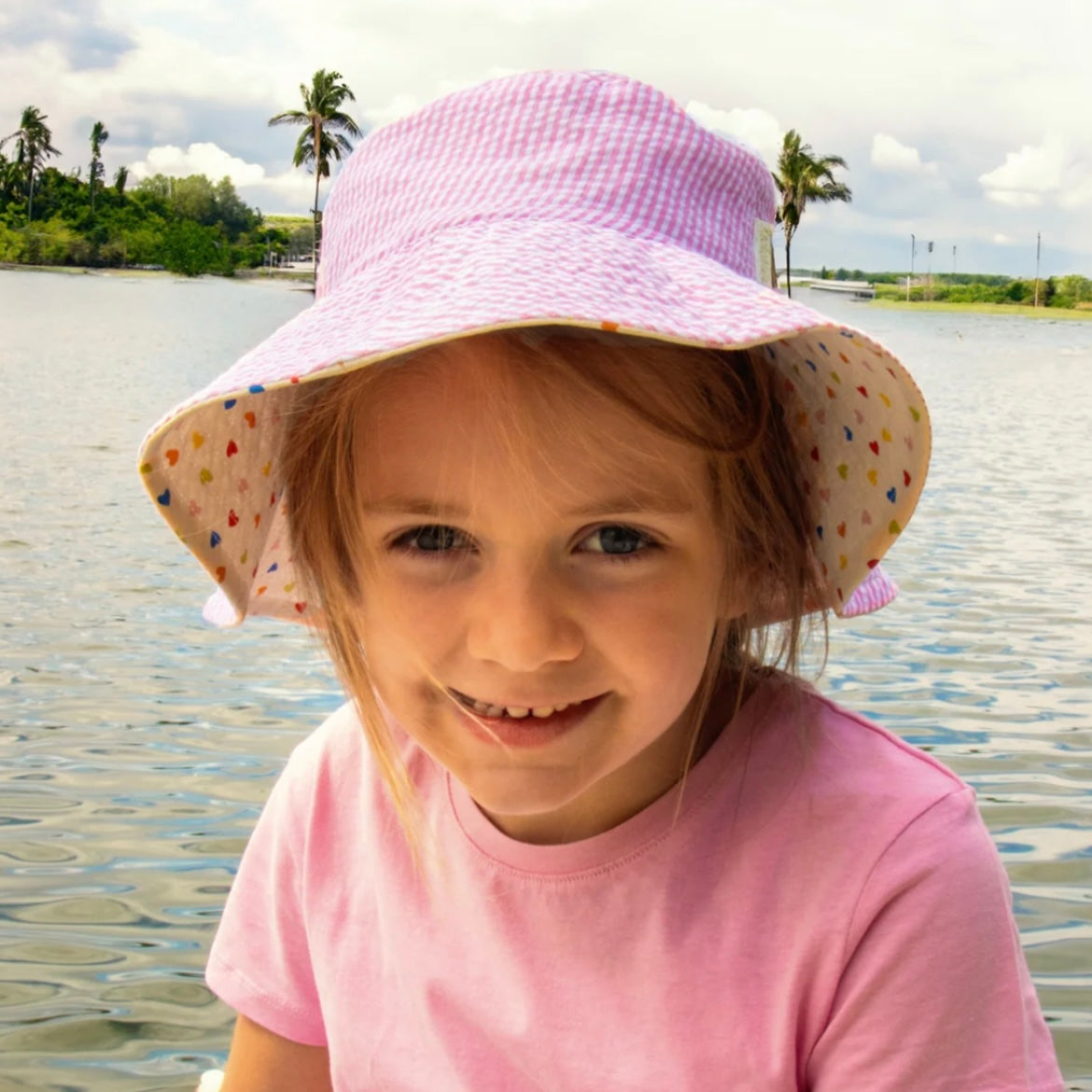 Rainbow Hearts Reversible Sun Hat 3-6 years