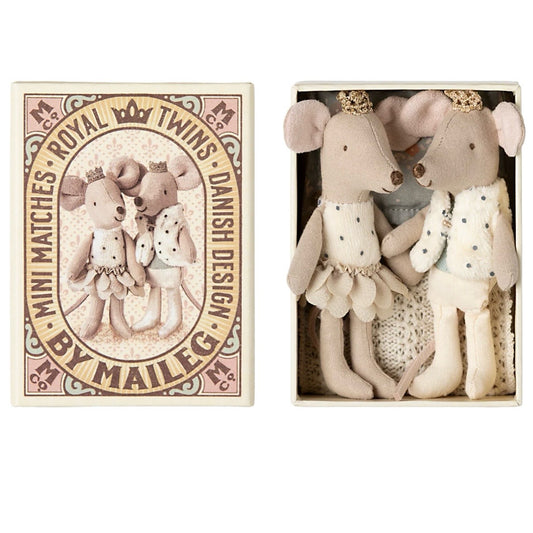 Maileg Royal Twin Mice Little Sister and Brother in a Matchbox
