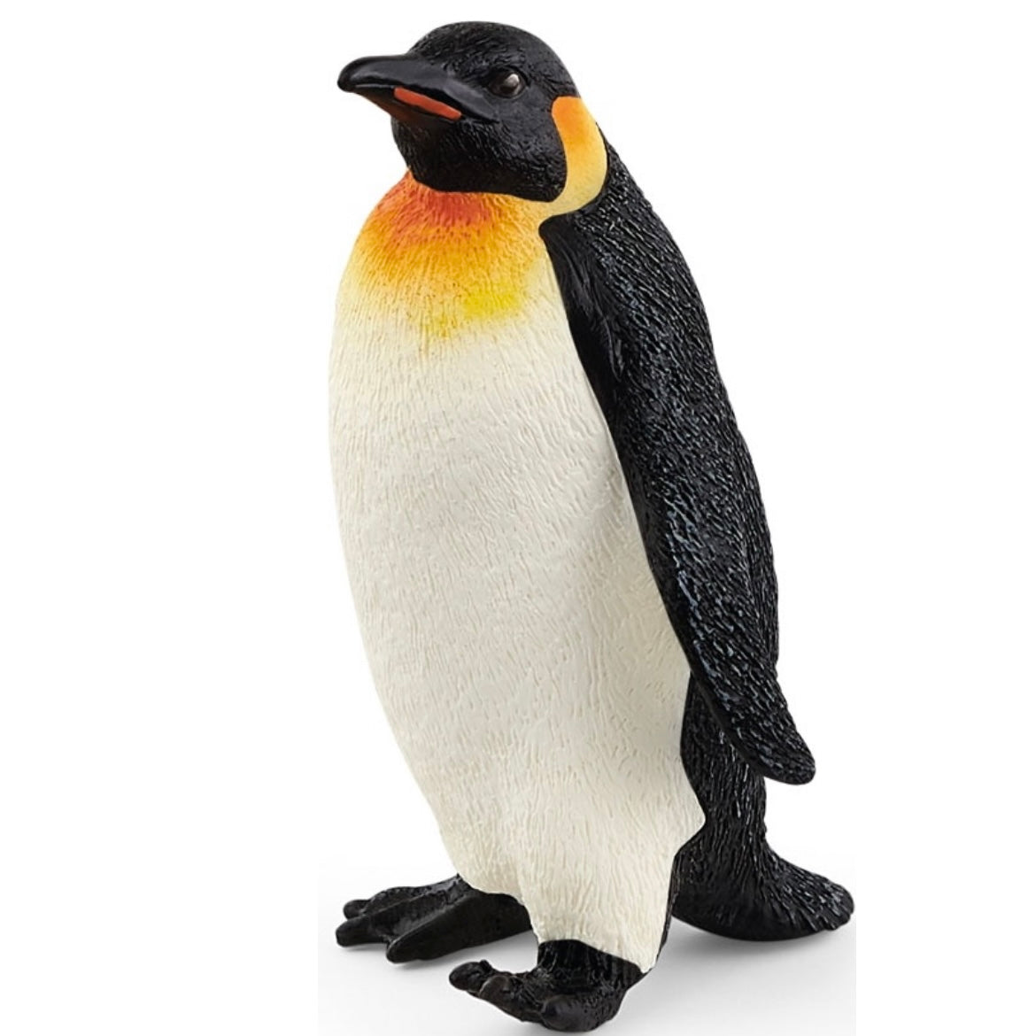 Schleich Emperor penguin toy. White and black with an orange patch, hand painted.