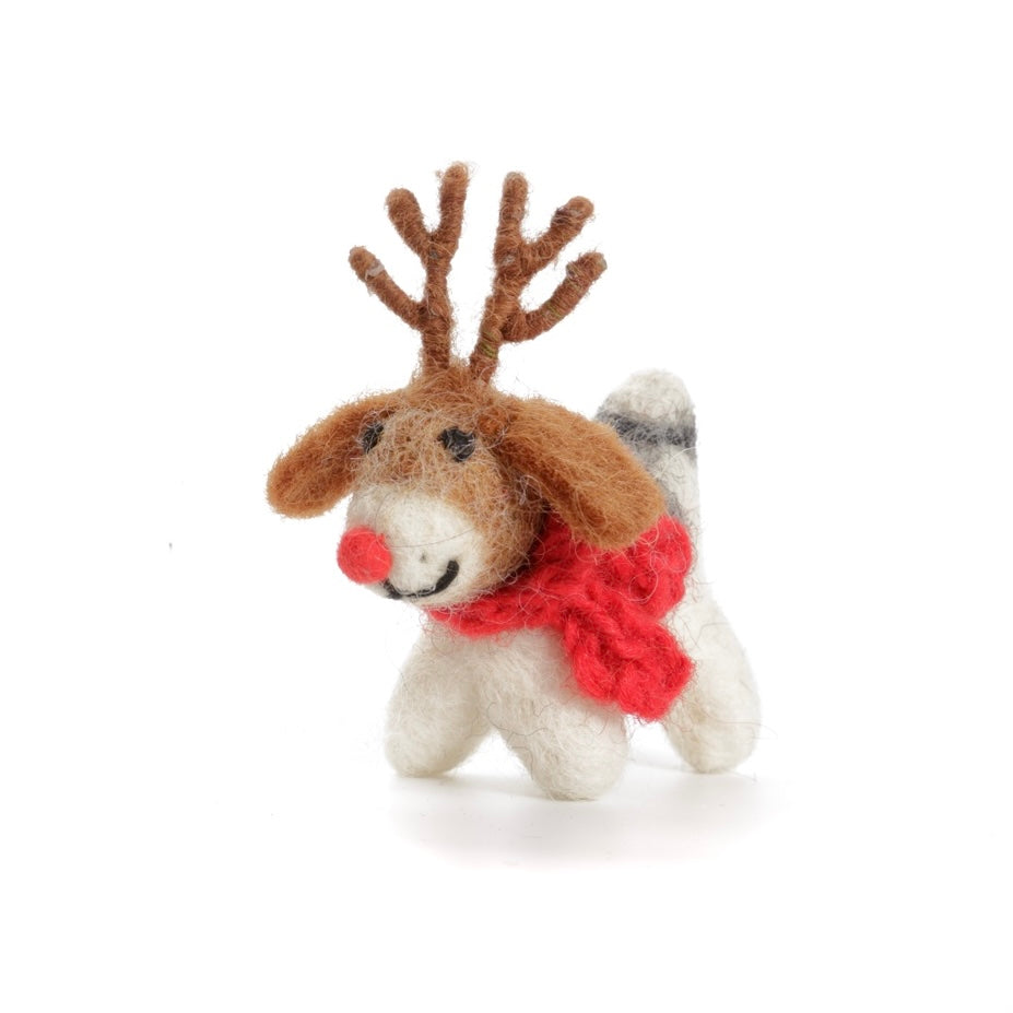 Mini Fox Terrier with Antlers Christmas Tree Decoration