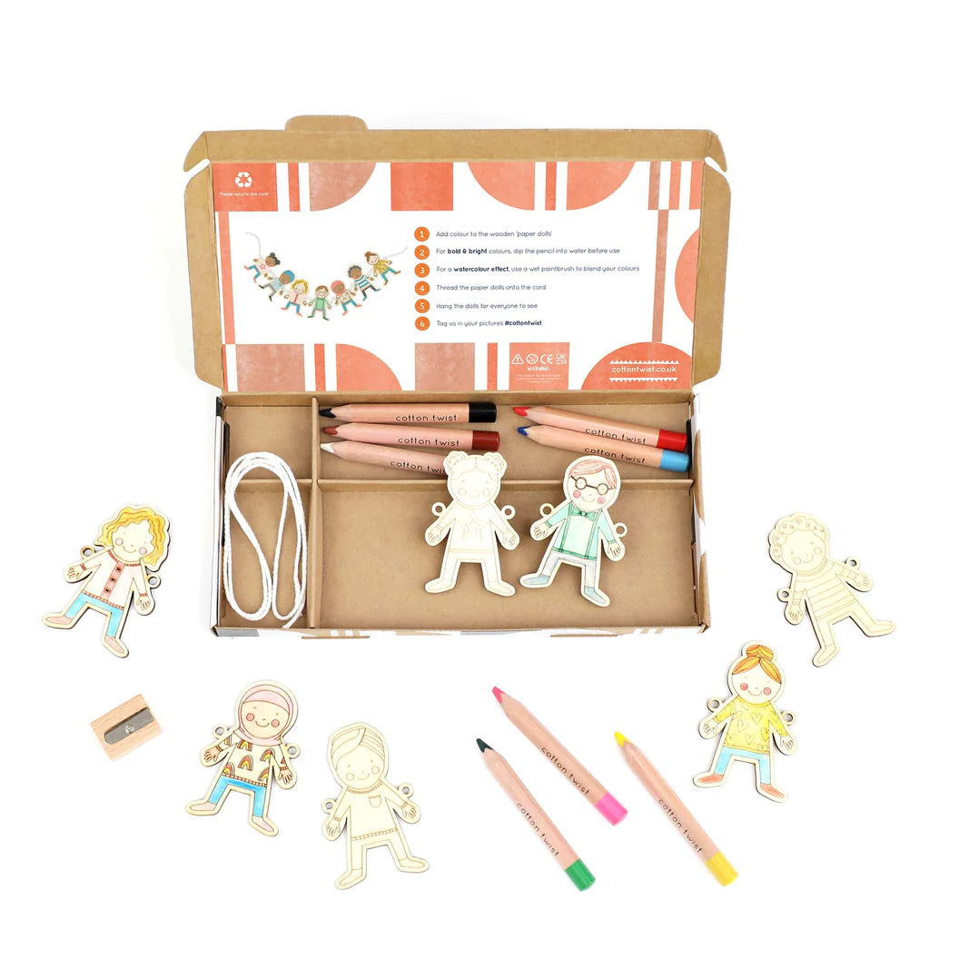 Wooden Paper Dolls Garland Craft Kit