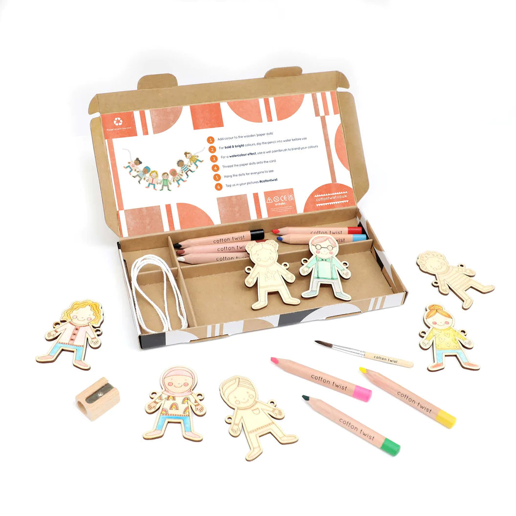 Wooden Paper Dolls Garland Craft Kit