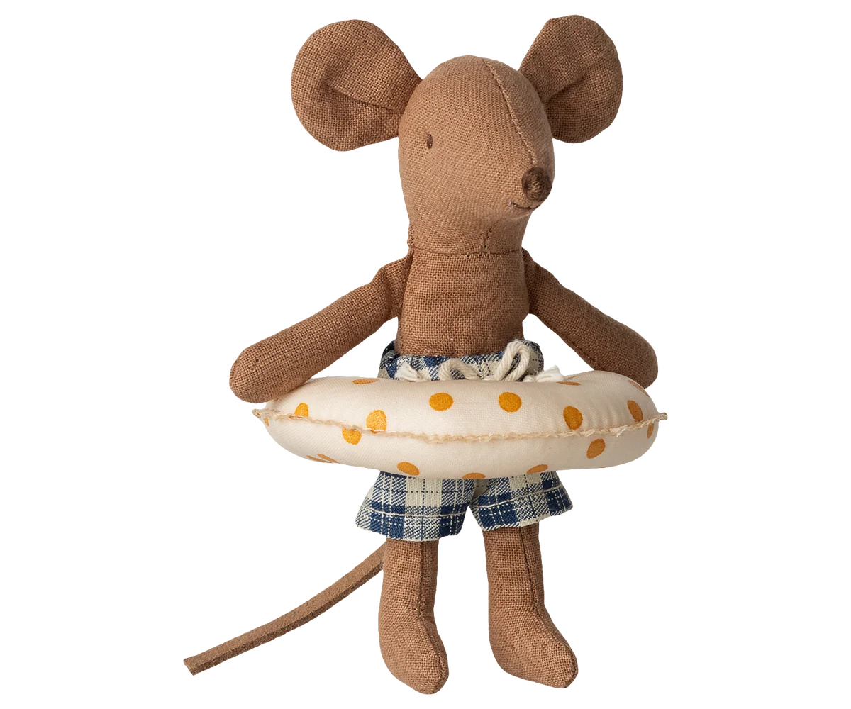 Maileg Little Brother Beach Mouse with Float (Yellow dots)