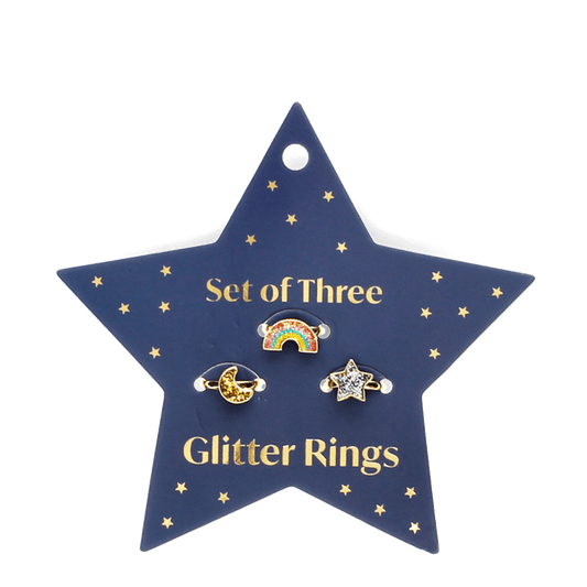 Set of 3 Glitter Rings - Star, Rainbow and Moon