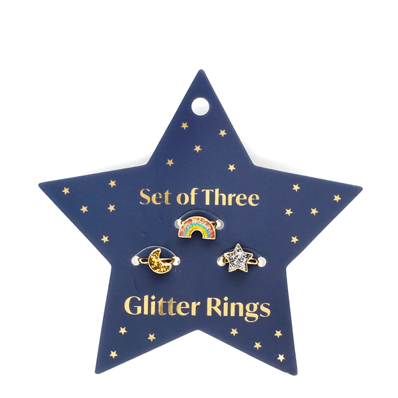 Set of 3 Glitter Rings - Star, Rainbow and Moon