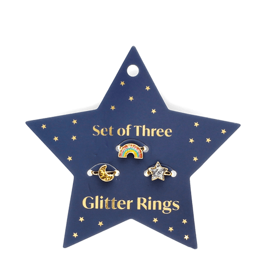 Set of 3 Glitter Rings - Star, Rainbow and Moon