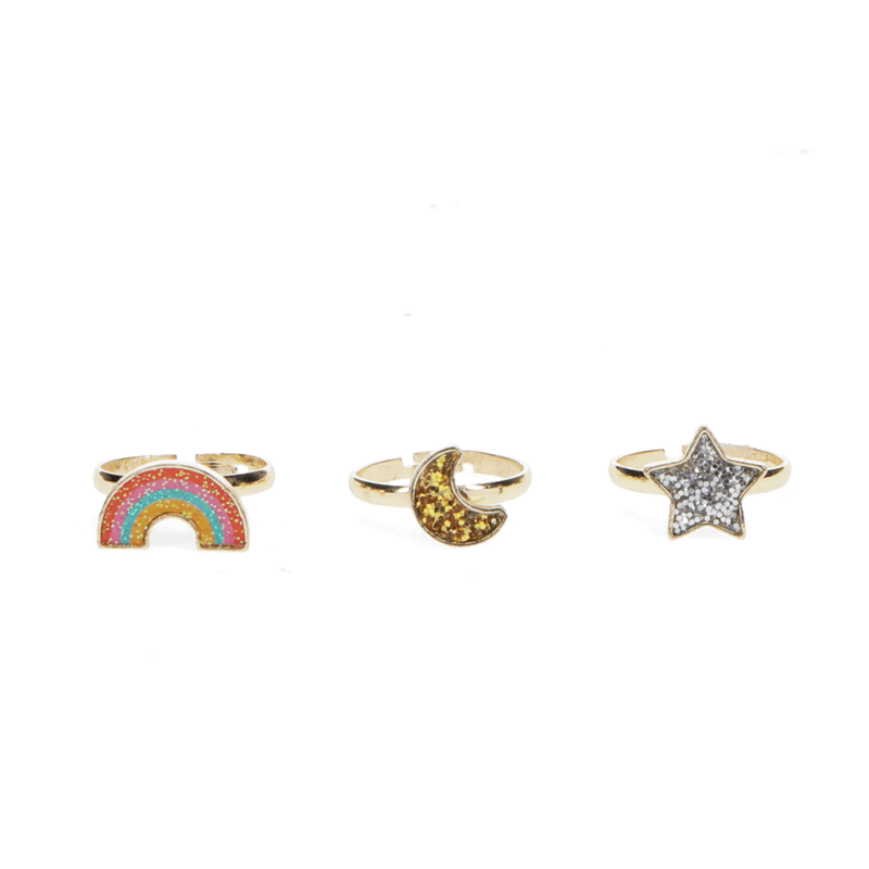 Set of 3 Glitter Rings - Star, Rainbow and Moon