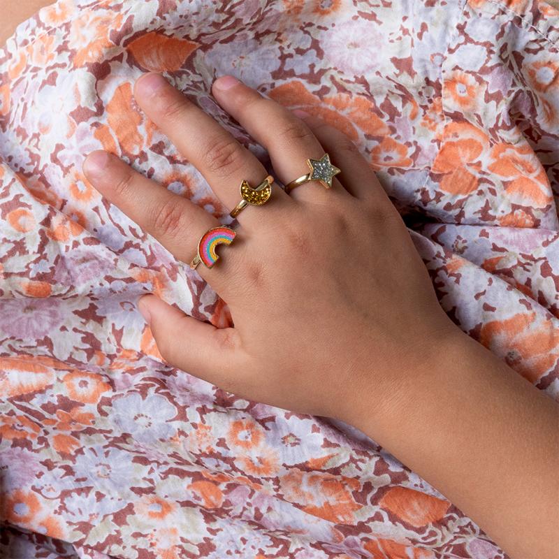 Set of 3 Glitter Rings - Star, Rainbow and Moon