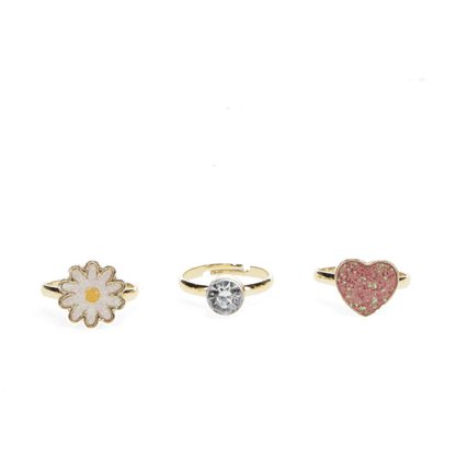Set of 3 Glitter Rings - Heart and Flower