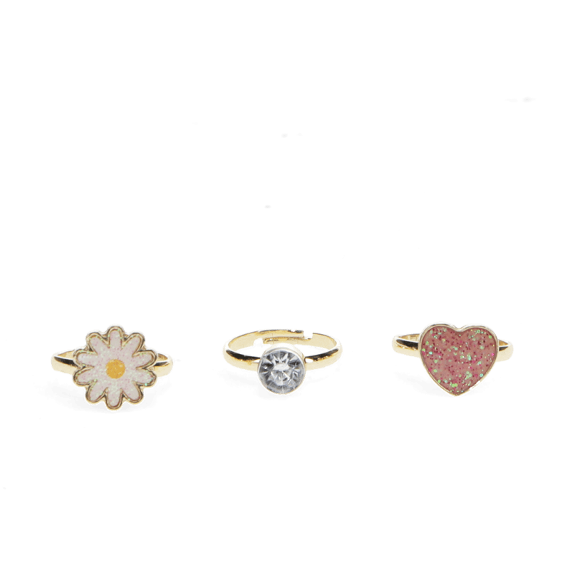 Set of 3 Glitter Rings - Heart and Flower