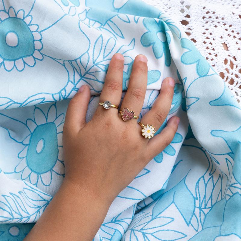 Set of 3 Glitter Rings - Heart and Flower