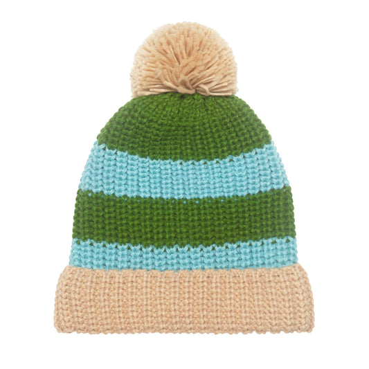 Cosy Striped Knitted Hat Green 3-6 Years