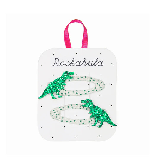 Spotty T Rex Glitter Hair Clips