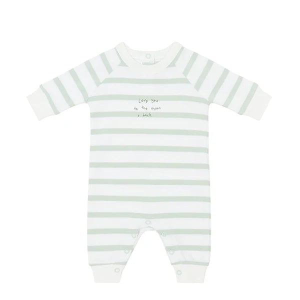 ‘Love You to the Moon and Back’ Powder Blue and White Breton Striped All-in-One