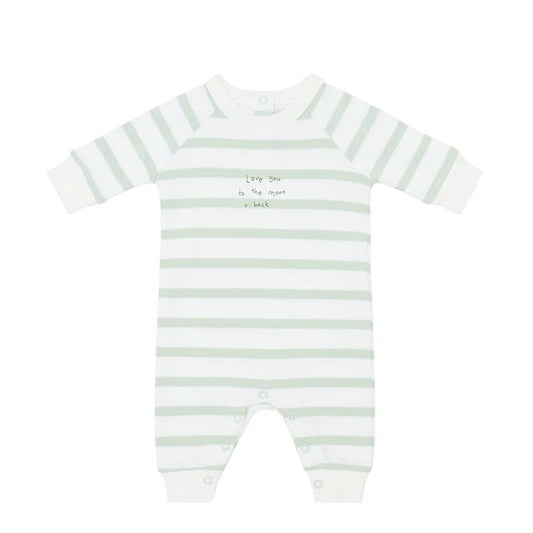 ‘Love You to the Moon and Back’ Powder Blue and White Breton Striped All-in-One
