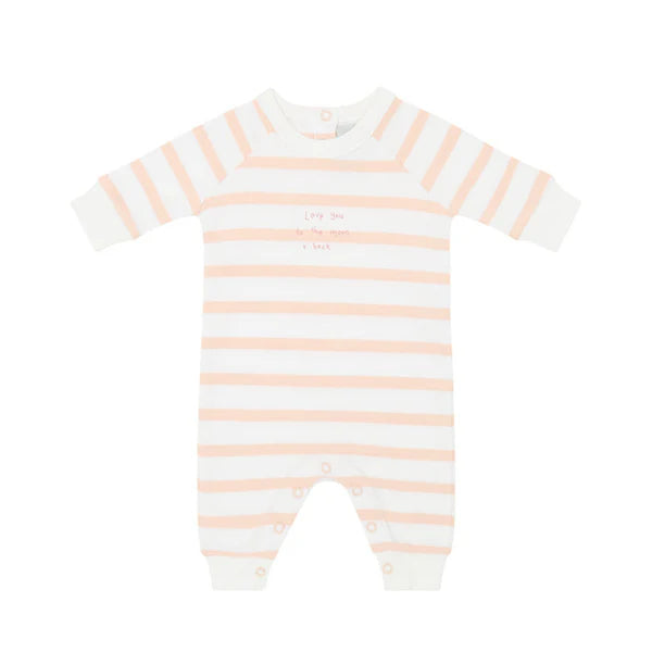 ‘Love You to the Moon and Back’ Powder Pink and White Breton Striped All-in-One