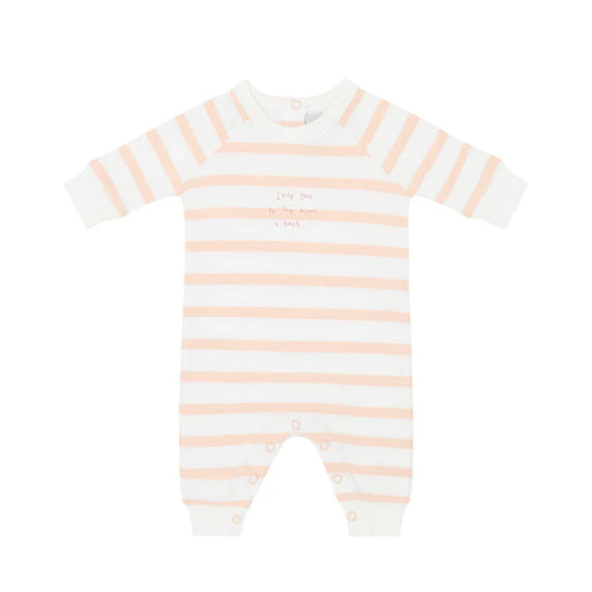 ‘Love You to the Moon and Back’ Powder Pink and White Breton Striped All-in-One