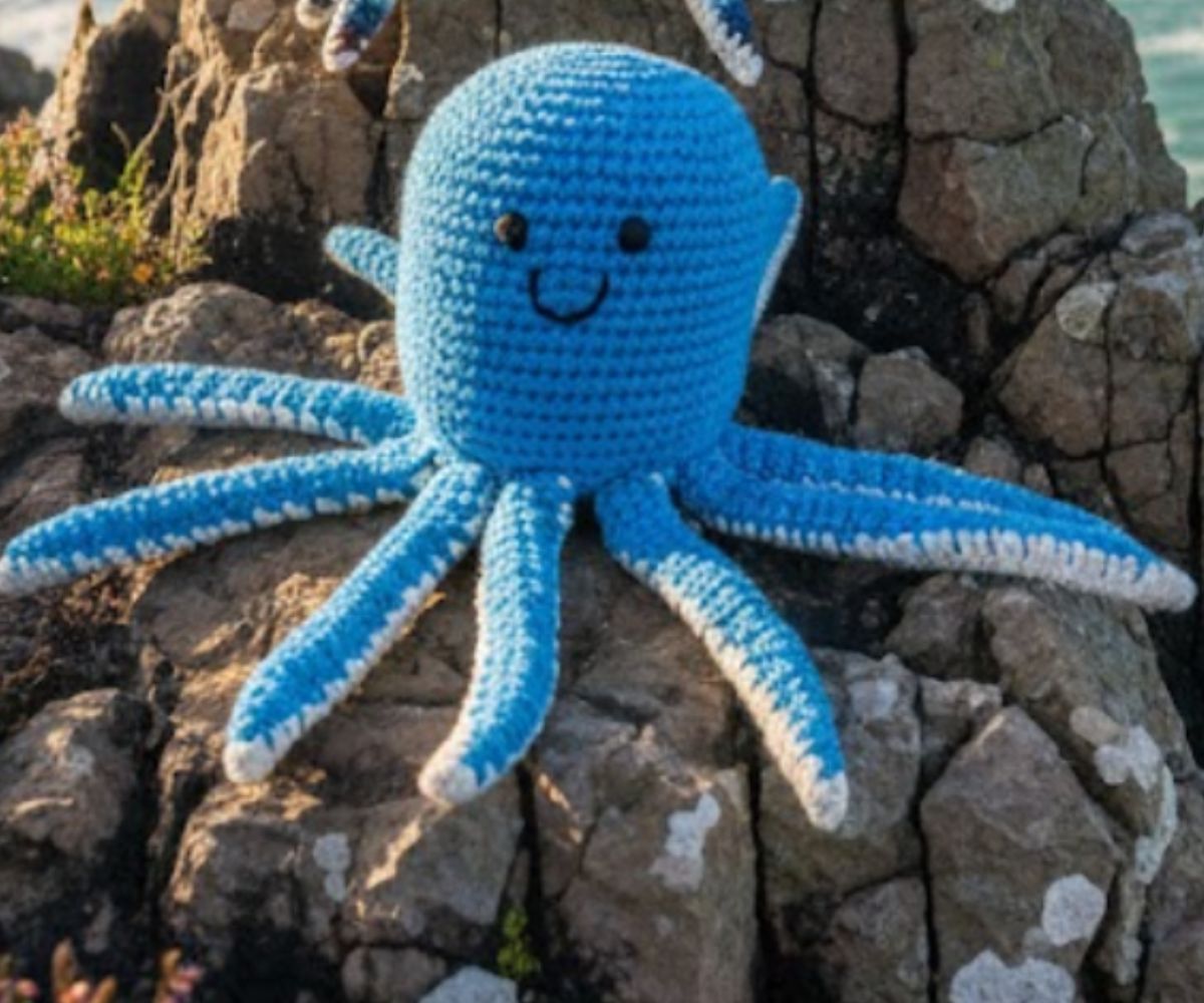 Fair Trade Crochet Blue Octopus Baby Rattle
