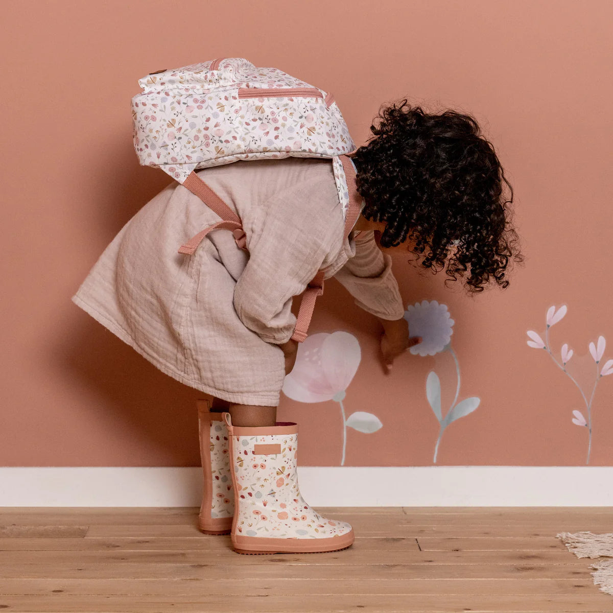 The Little Dutch Children's Flowers and Butterflies backpack is made from recycled materials