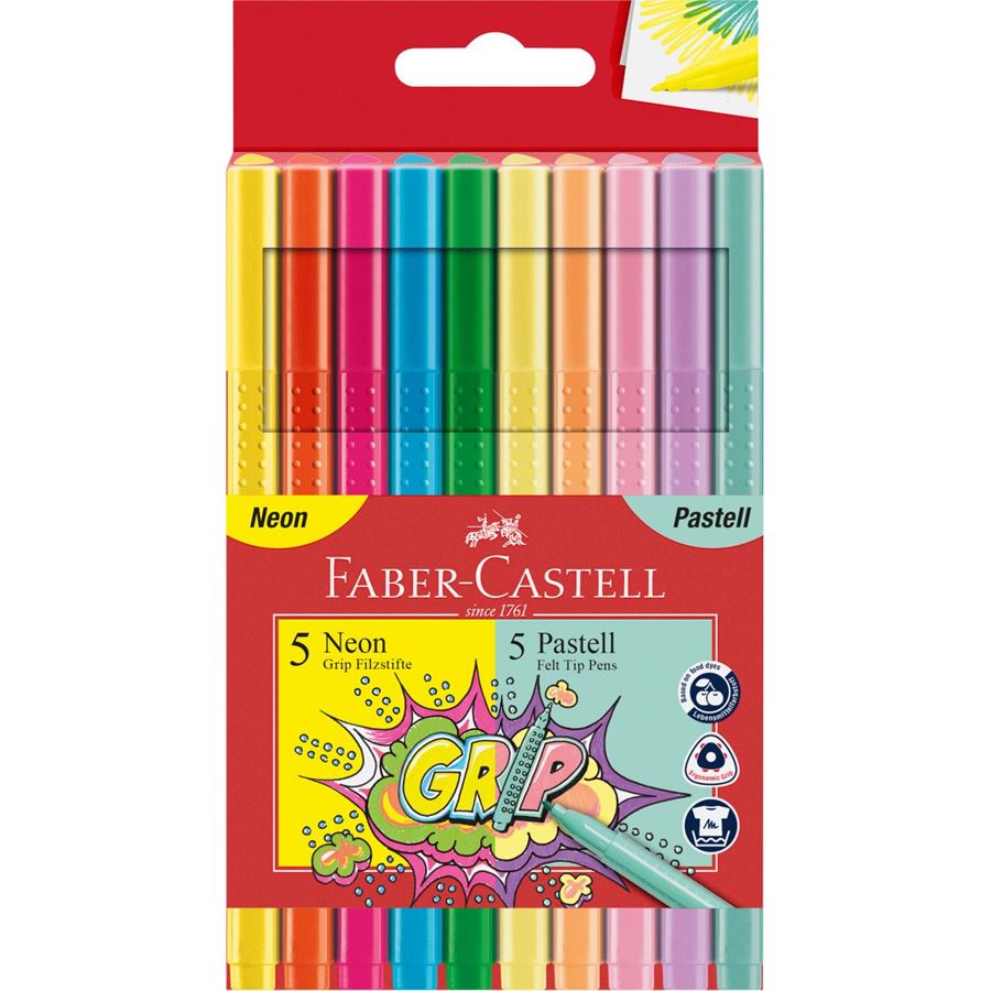 Faber-Castell Grip Colour Marker Neon and Pastel set of 10