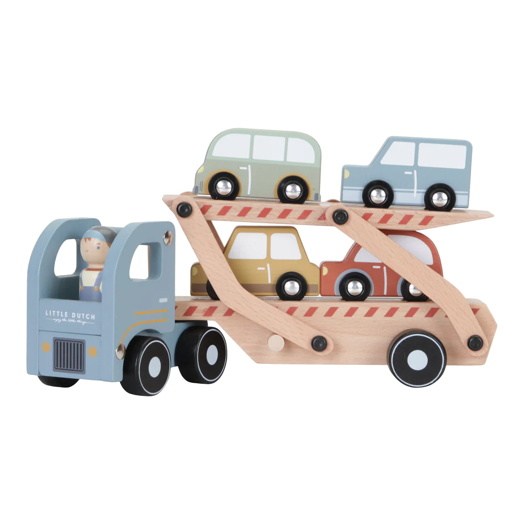Little Dutch Transporter Truck comes with a driver and 4 vehicles