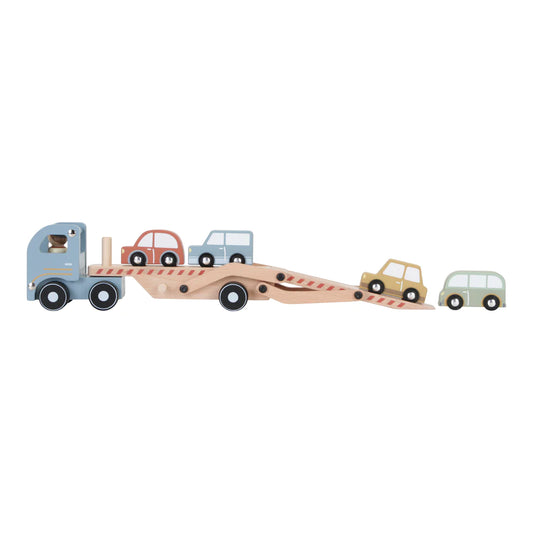 Children will love loading the vehicles on and off the Little Dutch Transporter plaform