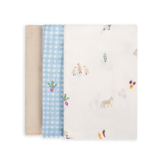 Organic Baby Muslin Squares Set of 3 - Little Farm
