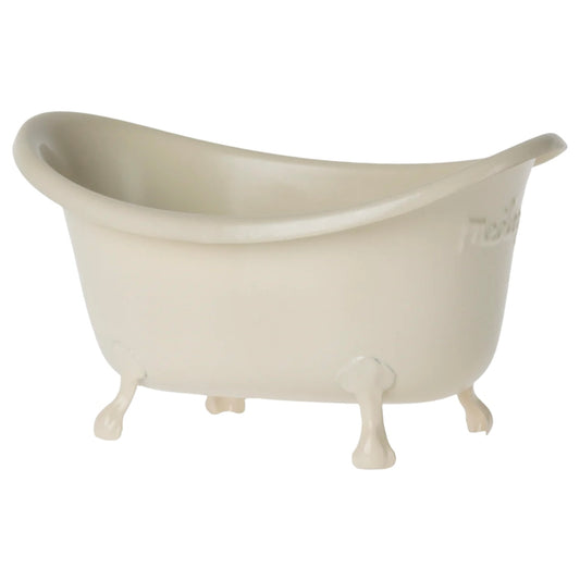 this mini white metal roll top bath tub is an essential for your Maileg mouse bathroom set up