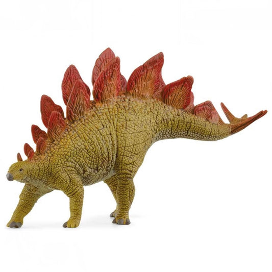 Toy dinosaur stegosaurus. Green body with red spines. Schleich.