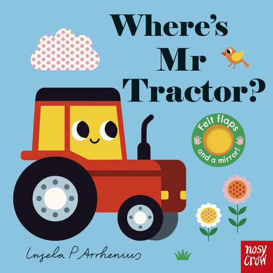 A felt lift the flap book featuring tractors and other vehicles 