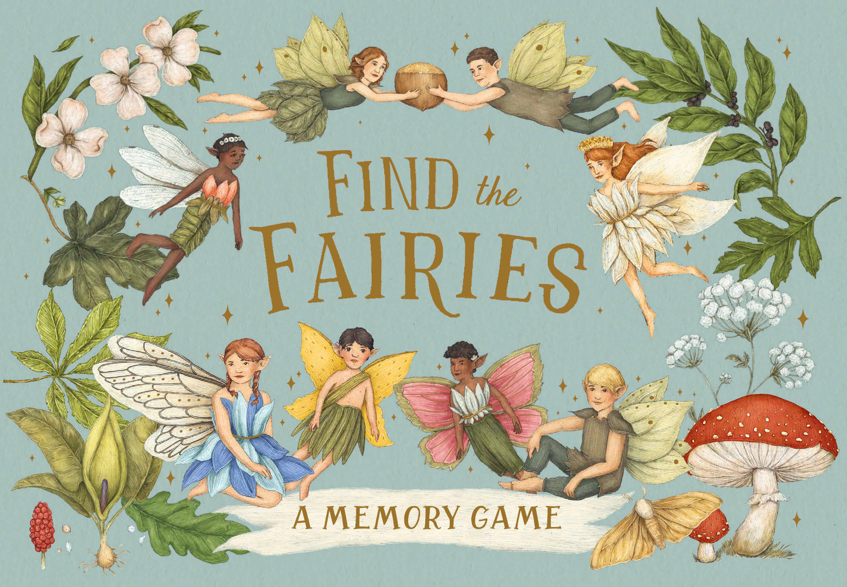 The find the flower fairies matching pairs memory game comes in a beautiful box