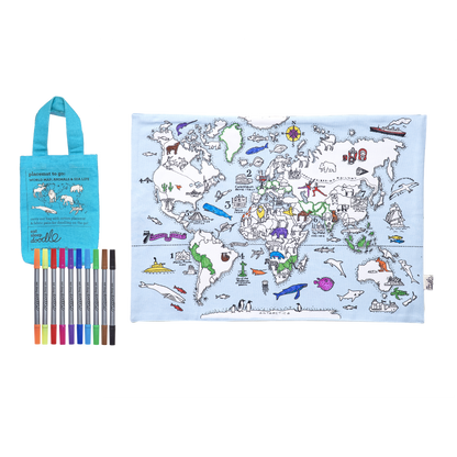 World Map Animals and Sealife Colouring Placemat