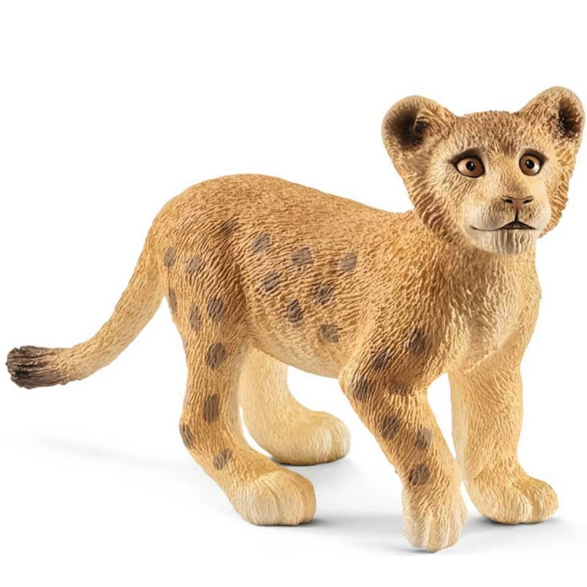 Toy lion cub. Hand painted, yellow with brown spots.