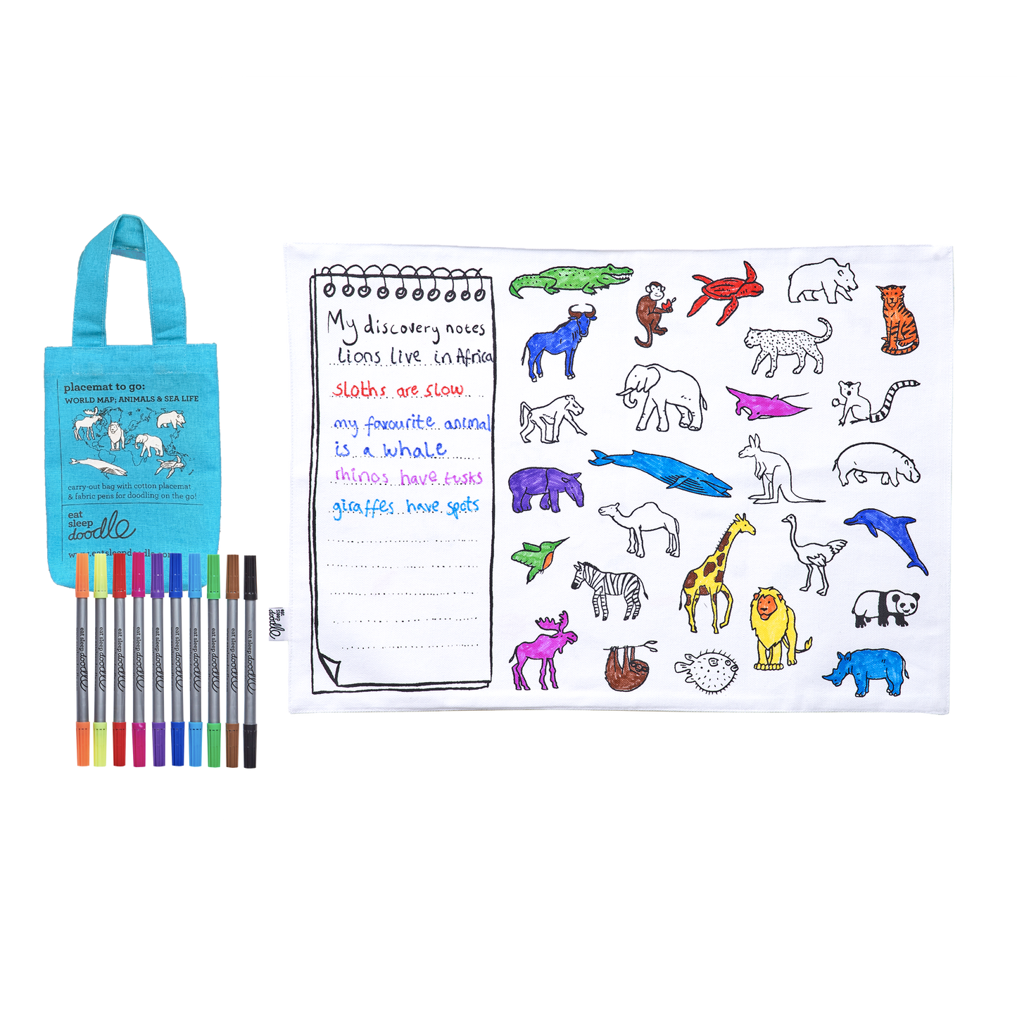 World Map Animals and Sealife Colouring Placemat