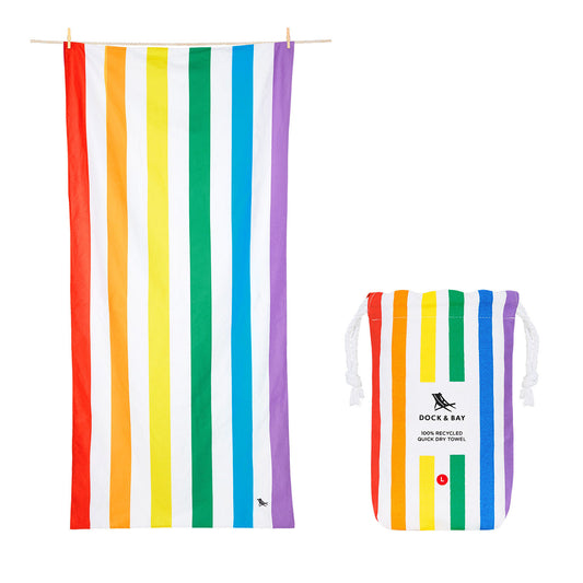 rainbow striped cabana towel from dock and bay