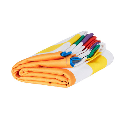 folded rainbow striped cabana towel from dock and bay
