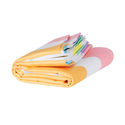 folded pastel rainbow striped cabana towel from dock and bay