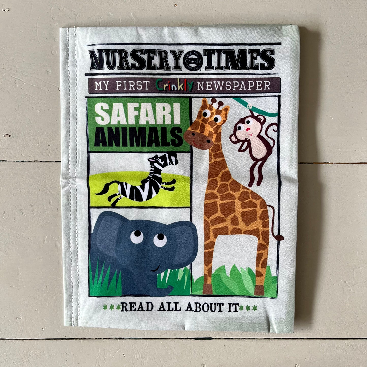 Nursery Times Crinkly Newspaper Cloth Book - Safari Animals