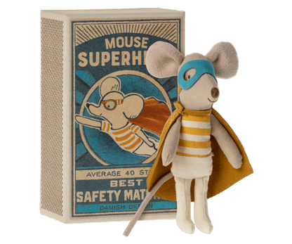 Maileg Super Hero Little Brother Mouse in a Matchbox