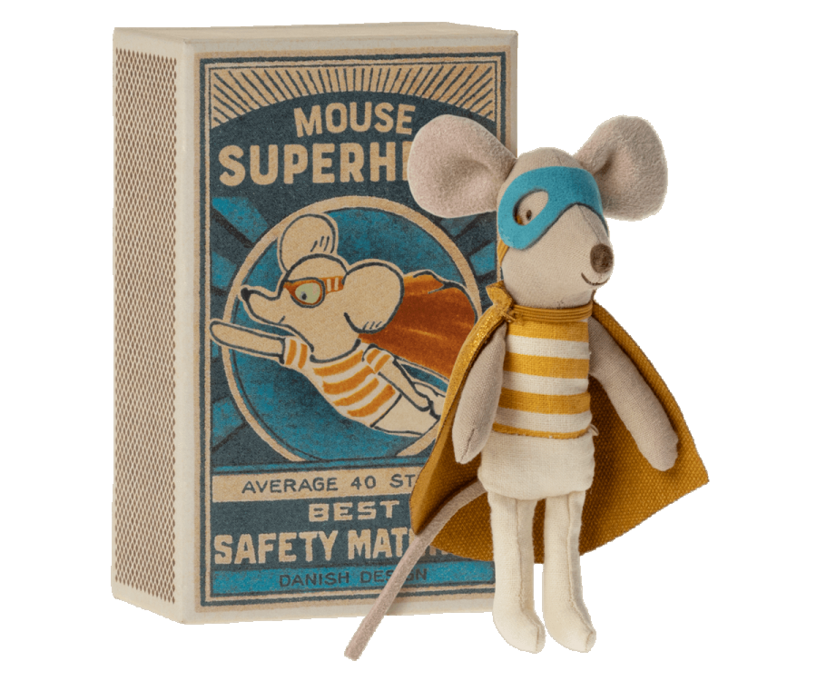 Maileg Super Hero Little Brother Mouse in a Matchbox