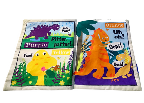 Nursery Times Crinkly Newspaper Cloth Book - Rainbow Dinosaurs