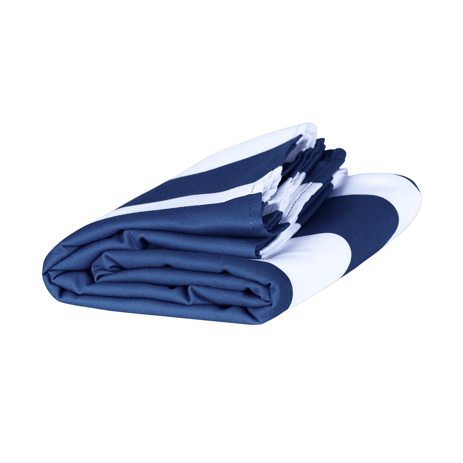folded navy and white striped cabana towel from dock and bay