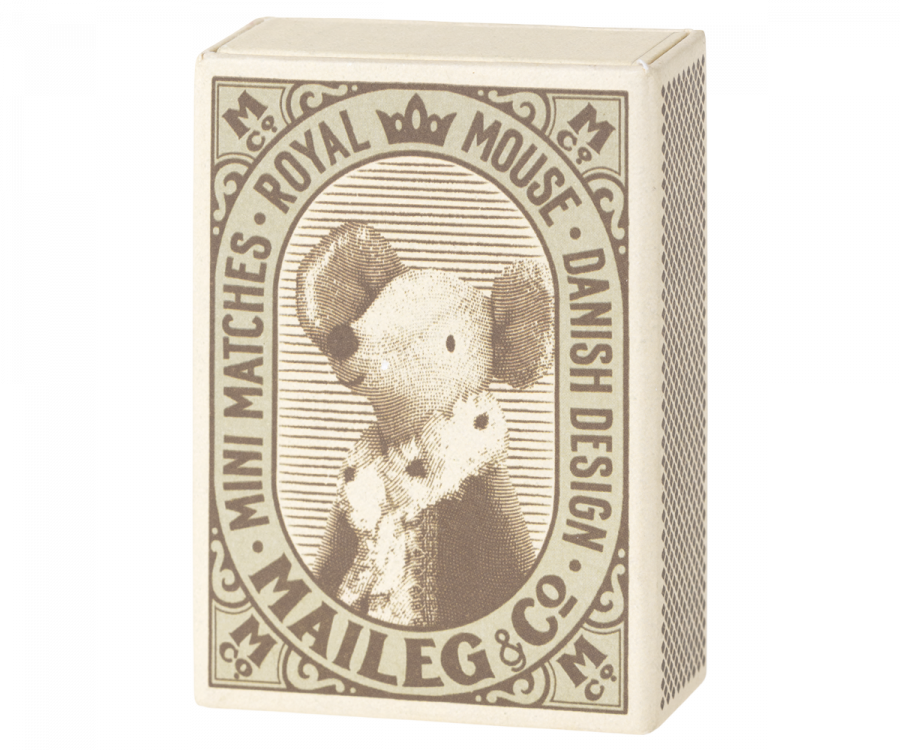 Maileg Sleepy/Wakey Baby Mouse in a Matchbox (Blue)